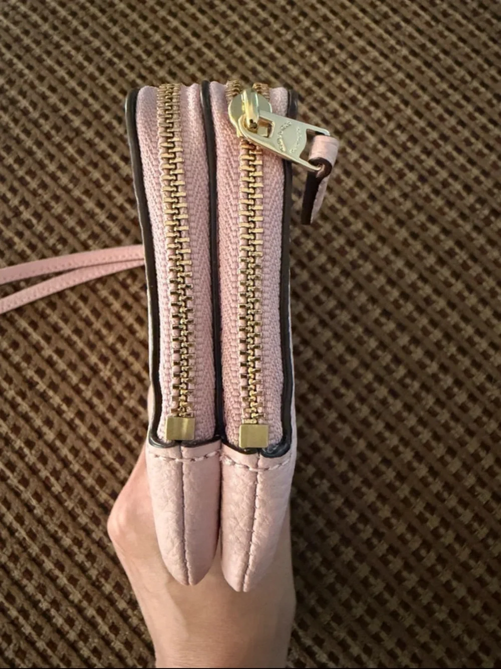 Coach Pink Pebbled Leather Wristlet with Gold Hardware